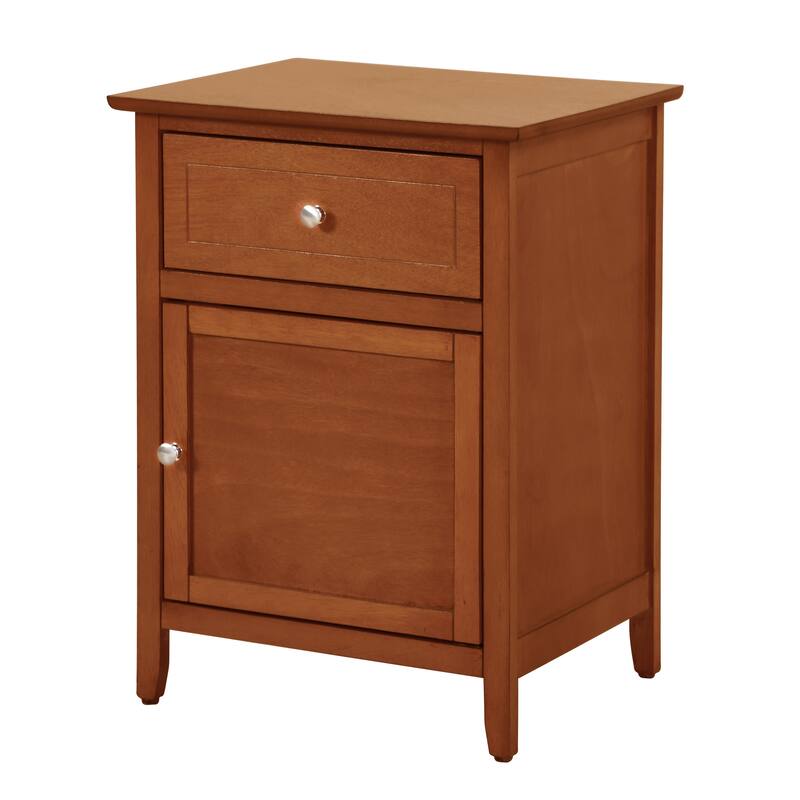 Modern 19-in Metal Hand Holder Single-Drawer Wood Nightstand with Cabinet