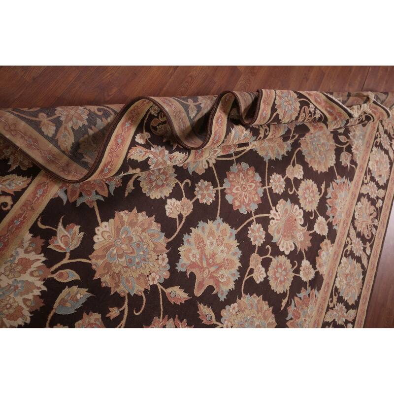 All-Over Brown Floral Kashan Turkish Area Rug Machine Made Carpet - 6'5" x 9'9"