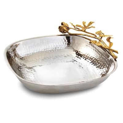 Curata Hammered Stainless Steel with Golden Butterfly Garden Trim Large Square Bowl