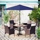 preview thumbnail 8 of 11, Patio 5-piece Dining Set, 1 Square 37" Metal Table with Umbrella Hole and 4 Rattan Chairs with Cushion