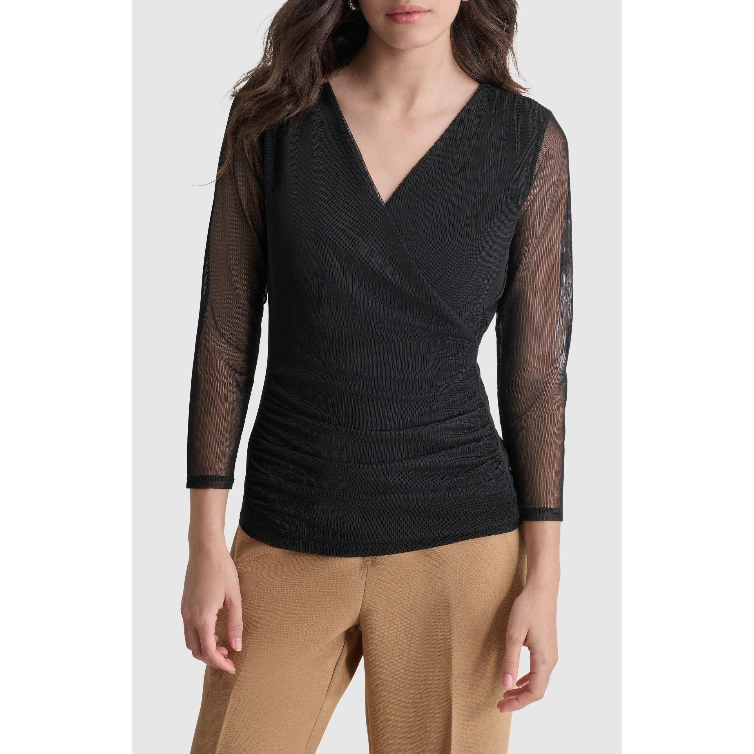 DKNY Mesh Faux Wrap Top