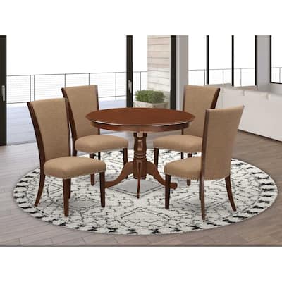 HomeStock 5-Piece Round Mahogany Finish Solid Wood Top Dining table with 4 Chairs