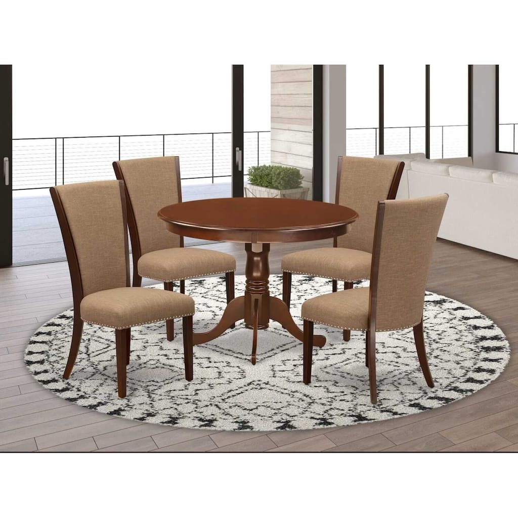 HomeStock 5-Piece Round Mahogany Finish Solid Wood Top Dining table with 4 Chairs