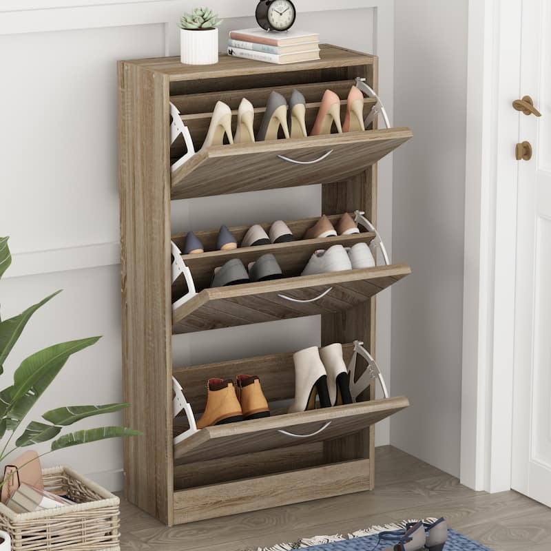 FUFU&GAGA Freestanding 3 Flip Drawers Shoe Cabinet Storage Organizer