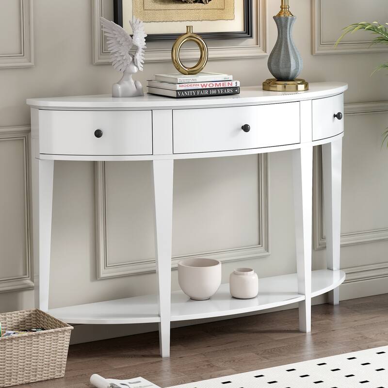 Modern Curved Console Table Sofa Table with 3 drawers and 1 Shelf for Hallway, Entryway, Living Room