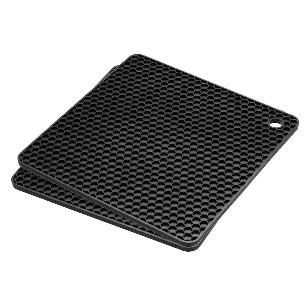 Silicone Trivet Mats 2pcs, Square Hot Pan Pads Hot Pot Holder -Black - Black