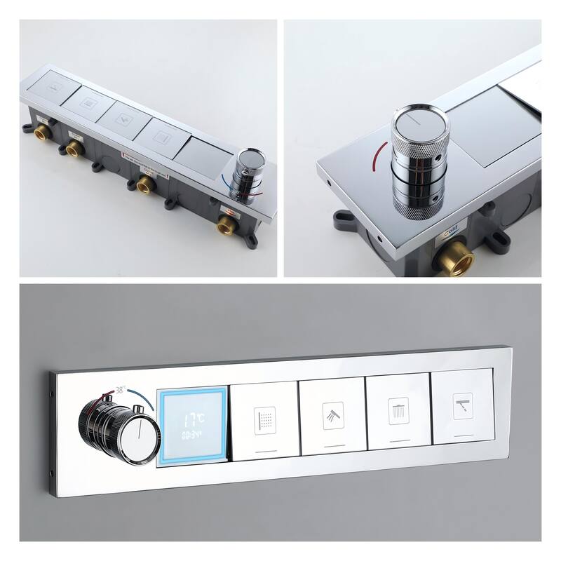 Modland Square Digital Rain and Waterfall Shower System with High-pressure Handheld Showerhead & 4 Massage Jets