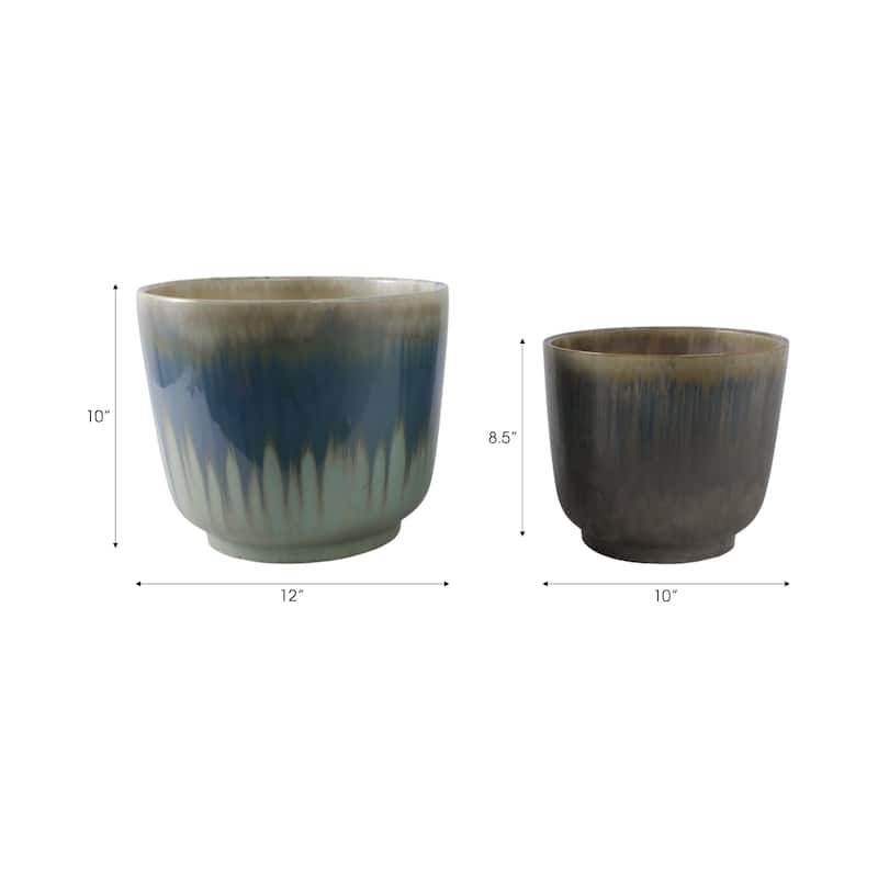 Ceramic Stone Planter Pots with Drainage Holes and Glossy Glazed Finish