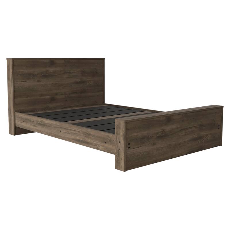 Full Size Engineered Wood Panel Bed Base with Headboard (440 lb Capacity) - Dark Brown