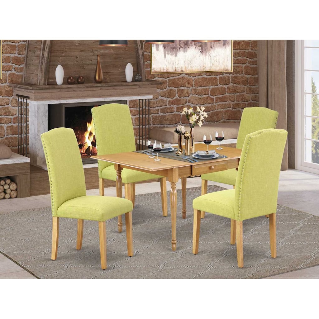 HomeStock 5-Pc Natural Oak Finish Solid Wood Top - Dining Room Set with Dropleaf - Seats 4