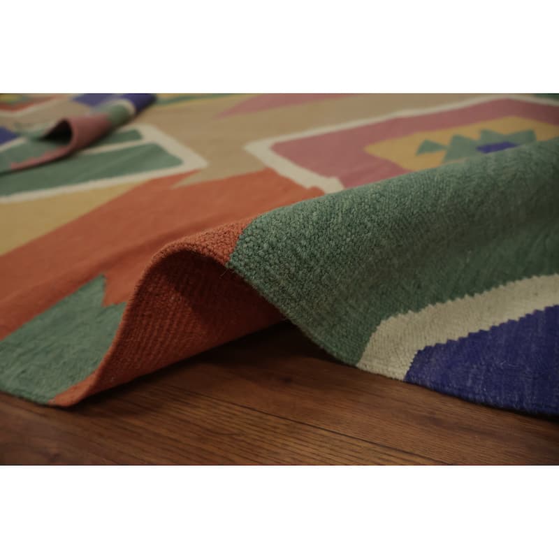 Hand Woven Oriental 100% Wool Carpet Southwestern Modern Multi-Colored Kilim Area Rug - 9' 8'' X 8' 6''
