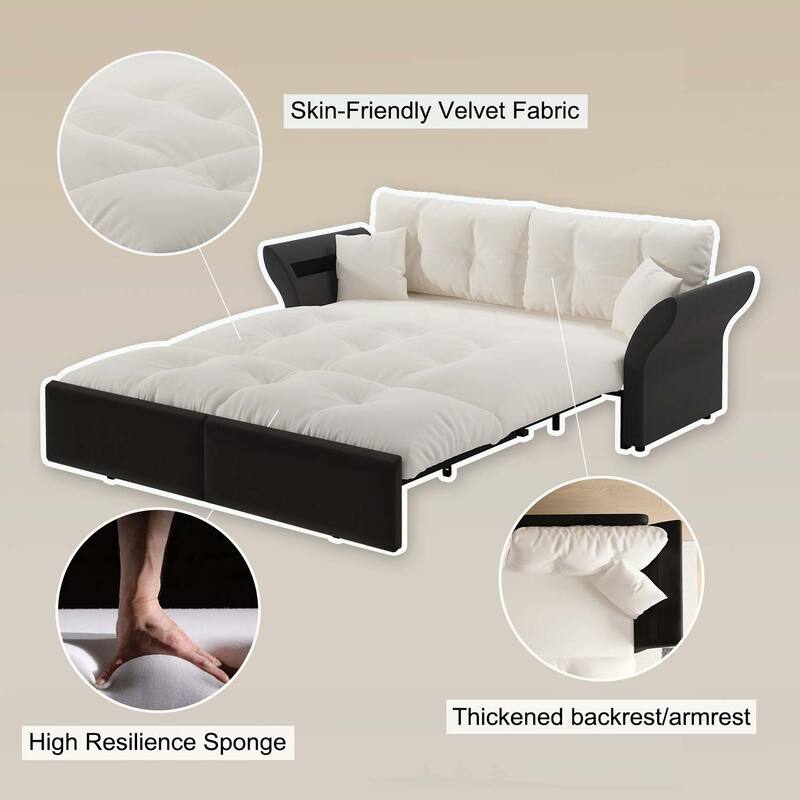 3-in-1 Convertible Tufted Loveseat with 2 Soft Pillows,Multi-Functional Sleeper