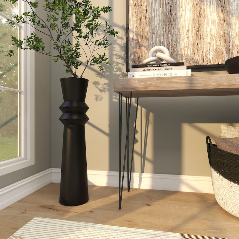 Metal Tall Art Deco Fluted Floor Decorative Vase - Black or Cream - Roche River Decor