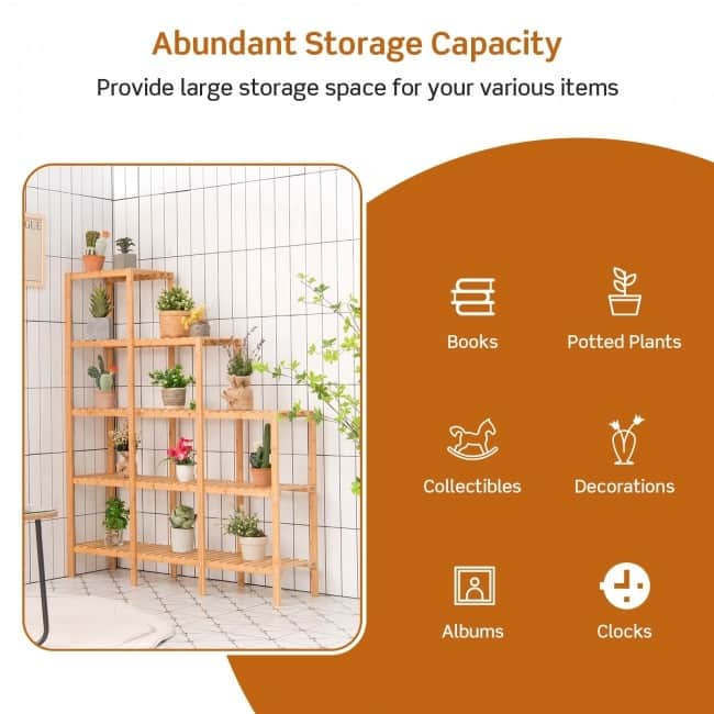 Multifunctional Bamboo Shelf Display Organizer - Bamboo color - 45.5" x 12.5" x 55.5" (L x W x H)