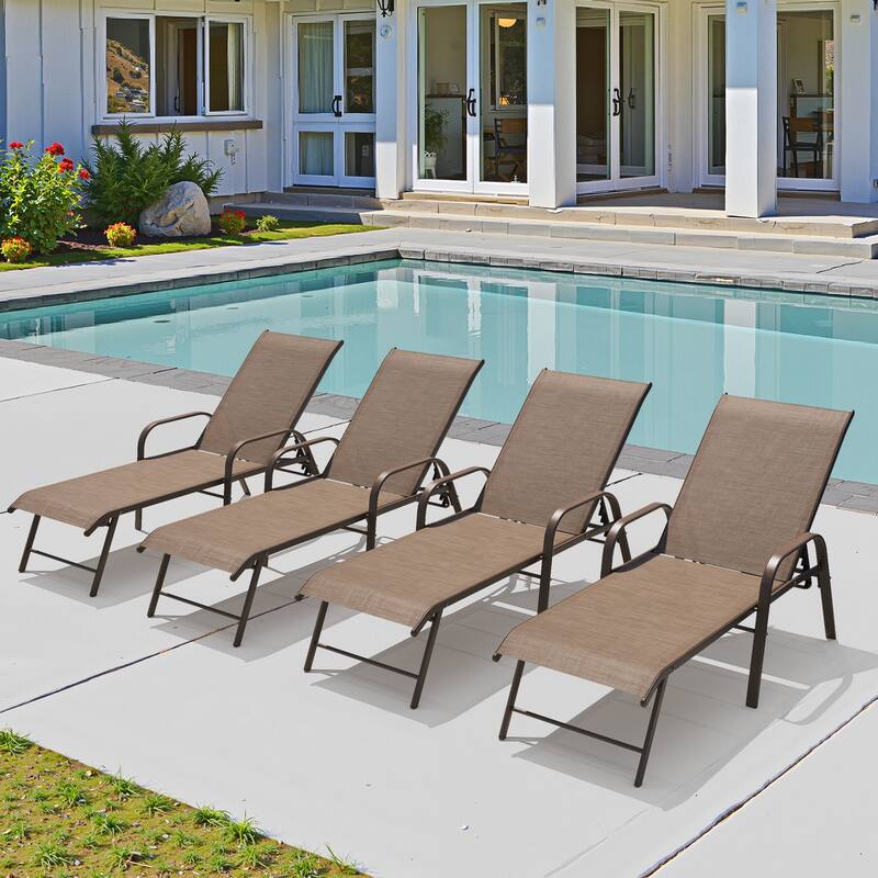Pellebant 2/4PCS Outdoor Lounge Chair Aluminum with Adjustable Backrest