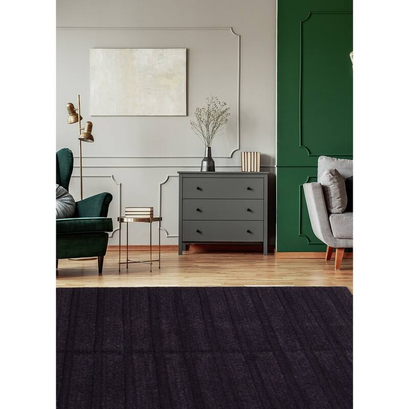 ECARPETGALLERY Flat-Weave Natural Navy Wool Tapestry Kilim - 6'8 x 6'6