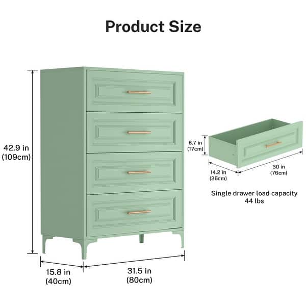 dimension image slide 1 of 3, 4-Drawer Dresser for Bedroom, Metal Drawer Chest with Gold Knobs for Living Room