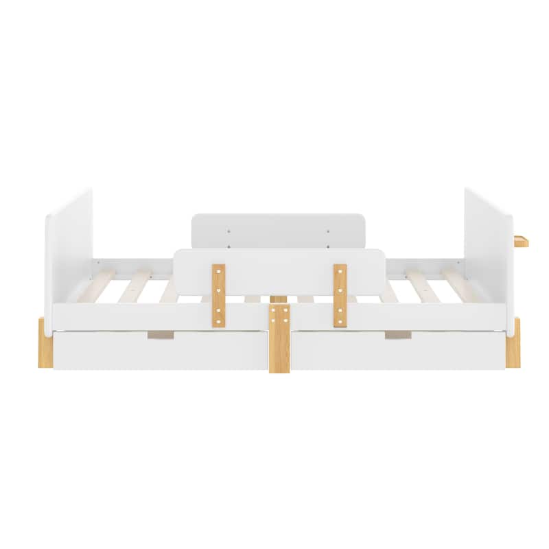 Full/Twin Platform Bed with Storage Drawers, Guardrail & Hooks
