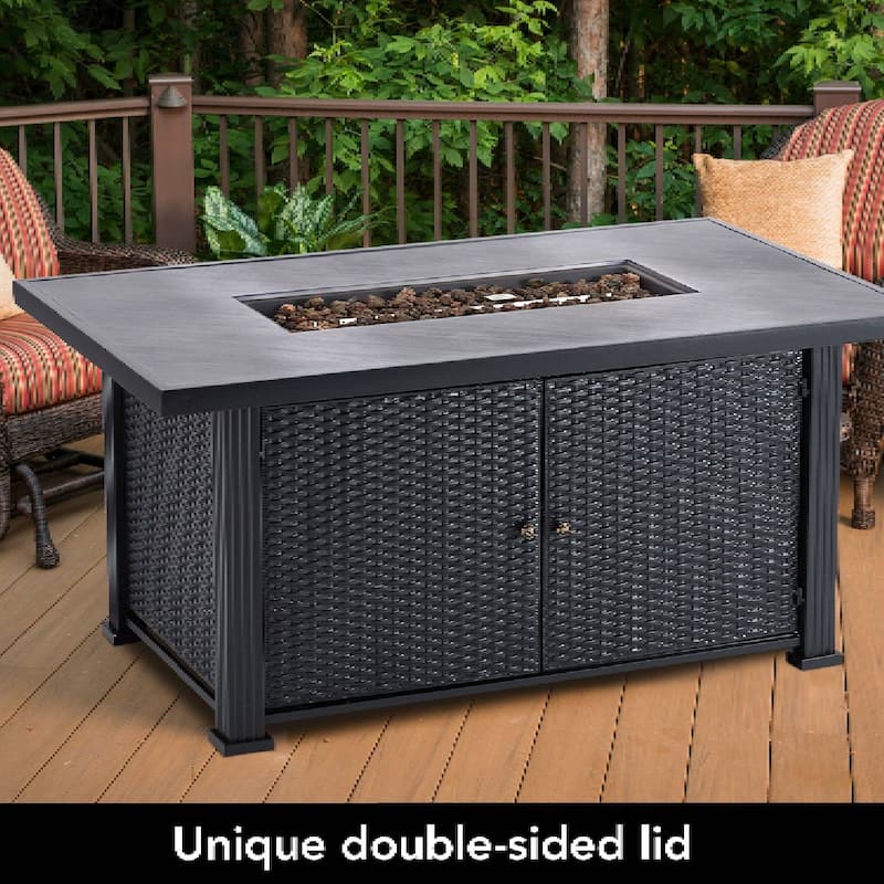 57Inch Propane Fire Pit Table with Double-Sided Cover - 57 Inch