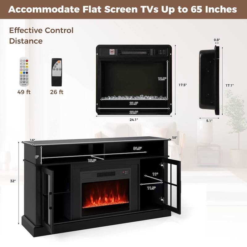 Costway 58" Fireplace TV Stand with LED Lights Entertainment Center - See Details