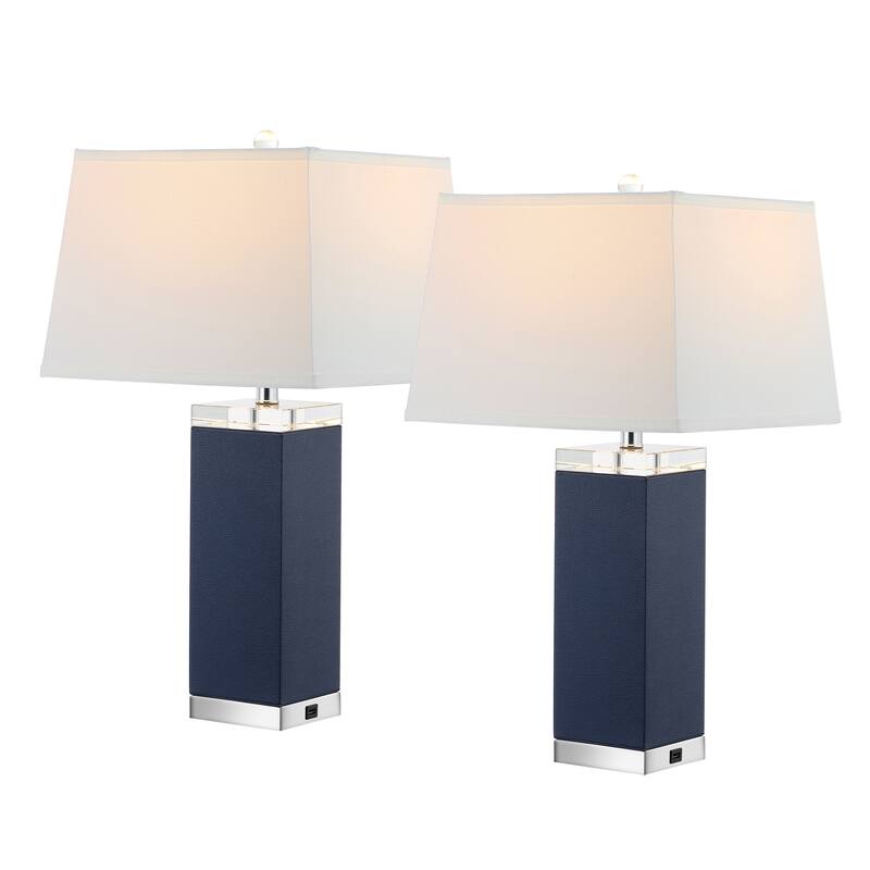 SAFAVIEH Lighting Buffy 27 Inch Navy Deco Leather Table Lamp (Set of 2)