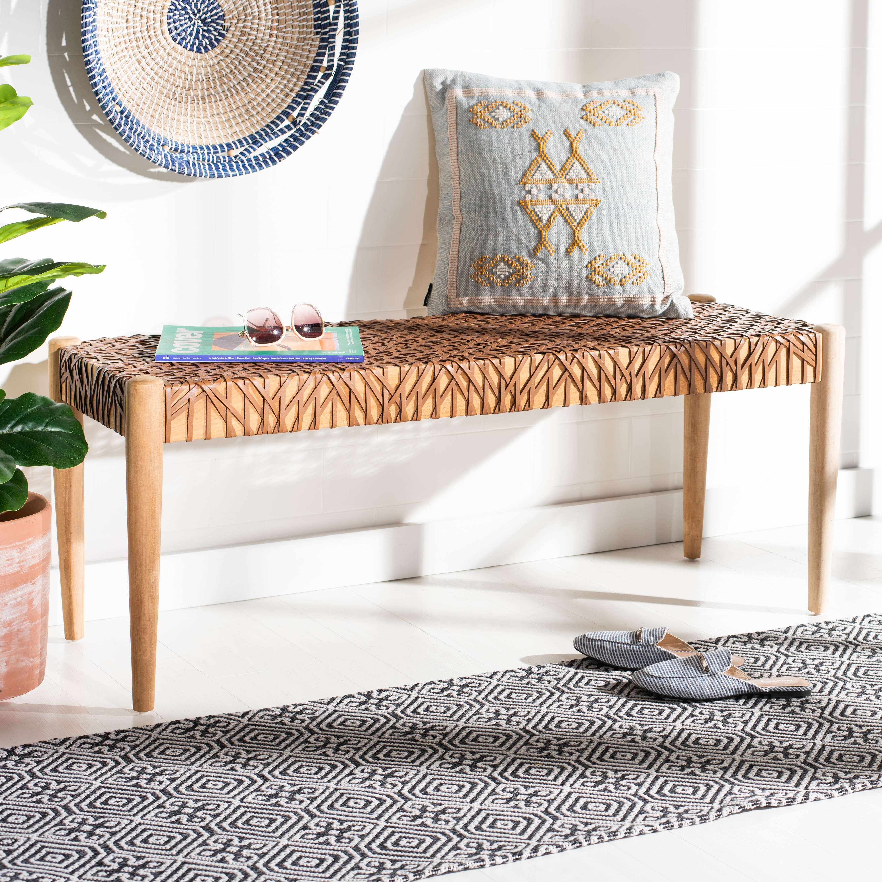 Safavieh woven leather bench sale