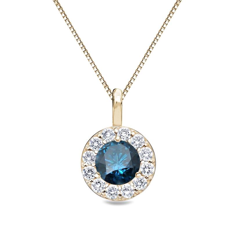 Auriya 1ctw Round Blue Diamond Halo Necklace 14k Gold (I1-I2) - Yellow