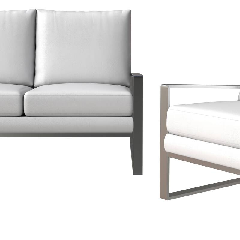 3-Piece Leather Sofa Set Brushed Stainless Steel Base and Removable Cushions