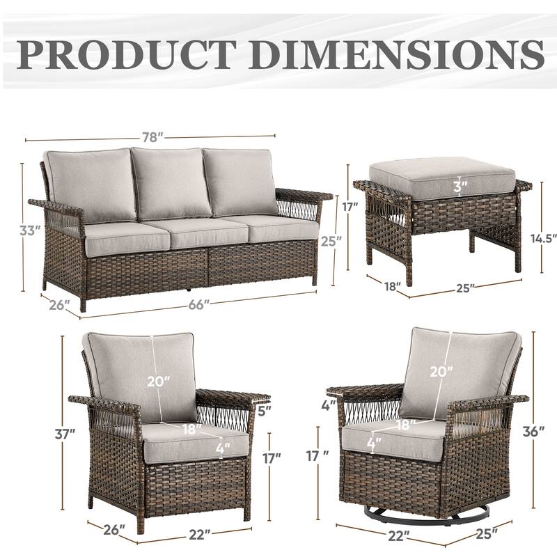 7 Piece Patio Sofa Swivel Chairs and Ottomans
