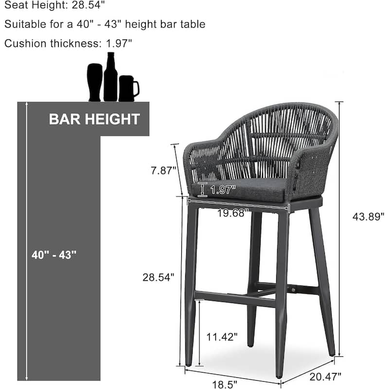 PURPLE LEAF Outdoor Dining Chairs Set of 2 Patio Counter Height Bar Stool with Cushion