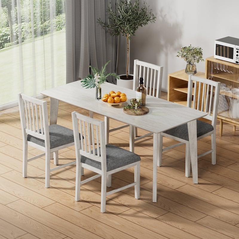 VECELO 5/7 Piece Farmhouse Dining Set 47" Kitchen Table Set Solid Wood Rectangular Dining Set for Small Spaces