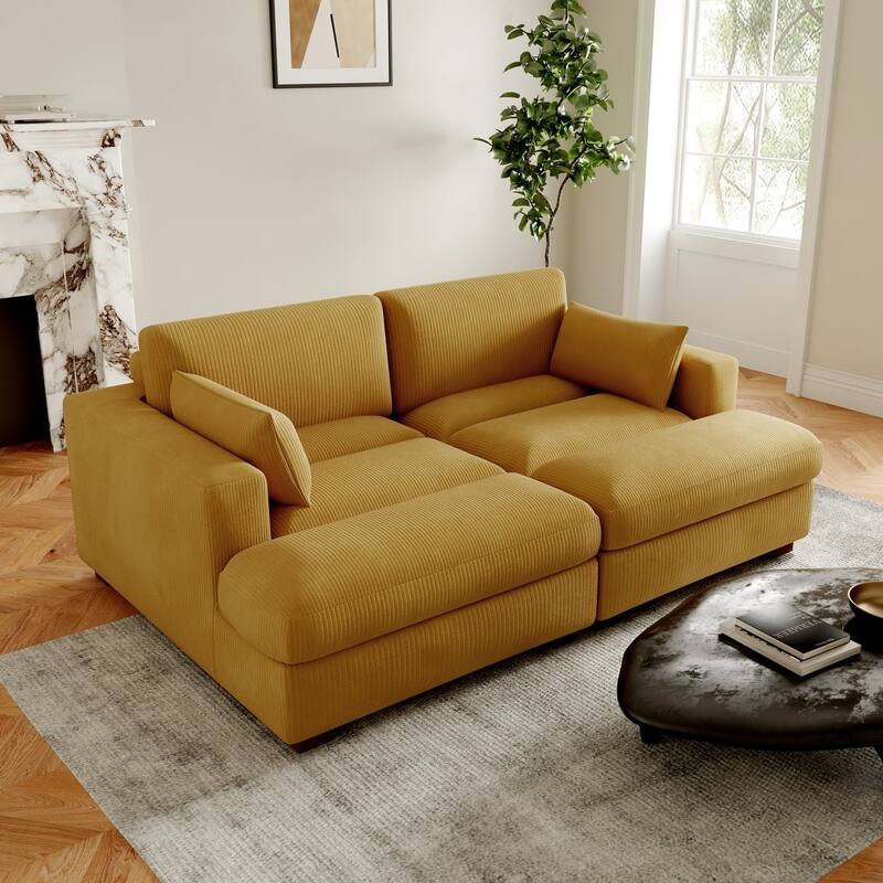 84" Corduroy Modular Sectional Sofa Couch for Living Room - 84" W - Orange