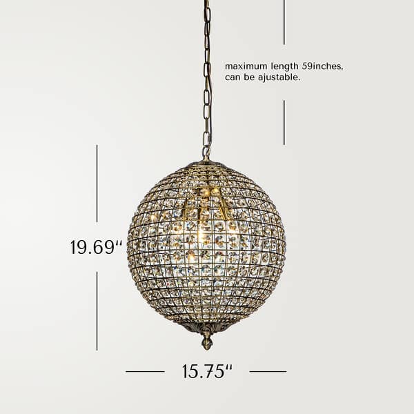 dimension image slide 1 of 2, CraftHome Vintage Globe Crystal Chandelier in Antique Gold