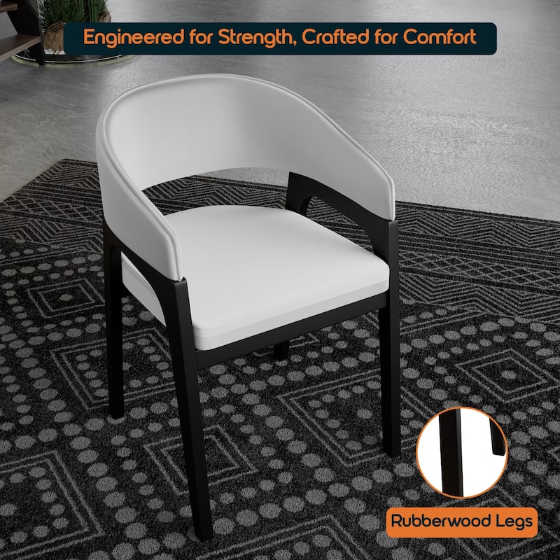 Cali Leather Dining Chair with Rubberwood Legs for Modern Kitchend and Dining Room Accent Arm Chair With Curved Open Back Design