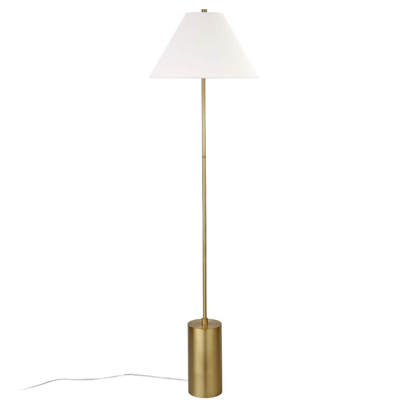 64" Contemporary Metal Traditional Shaped Floor Lamp with White Linen Empire Shade and Frosted Glass for Living Room