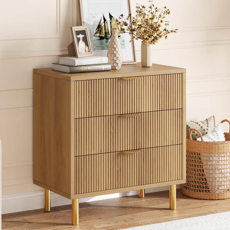 Black Dresser, Modern 3 Drawer Dresser for Bedroom with Gold Handle and Large Drawer