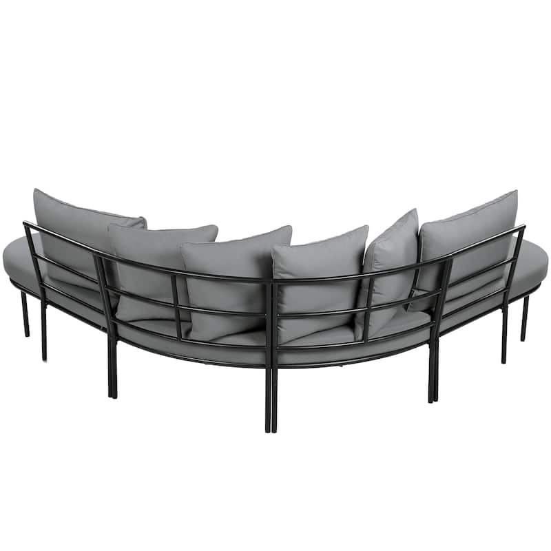 Curved Outdoor Furniture Sofa Set for 6, Outdoor Conversation Set with Coffee Table & Upholstered Seats, Backrest Cushions