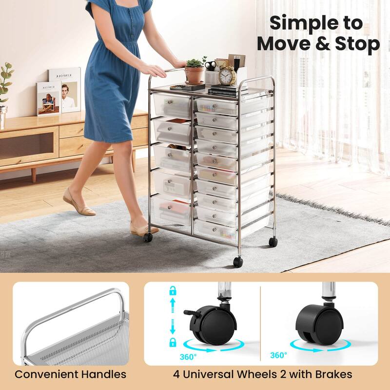 Costway 15-Drawer Trolley with Chrome Plated Metal Frame & Lockable - See Details