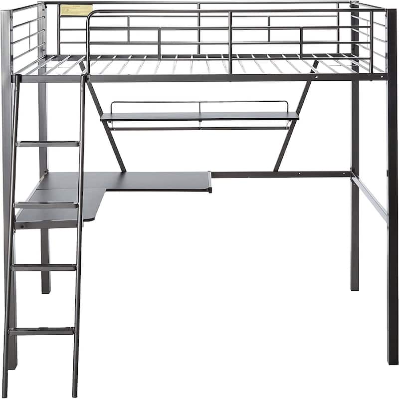 Contemporary Metal Loft Bed with Desk, Black and Silver Size - Twin