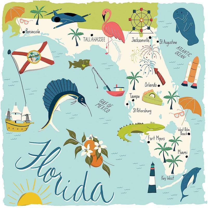 Florida Home 4-Pack Absorbent Stone Coasters with Protective Cork Backing 4" Square Made in The USA Artistic Easily Wipes Clean - Multi