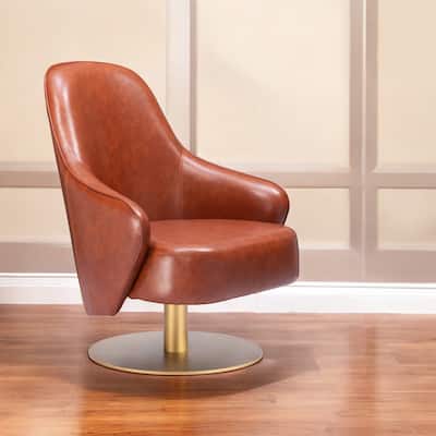 HomeRoots 28" Brown And Gold Faux Leather Swivel Arm Chair - 28' X '36.4' X '31.5