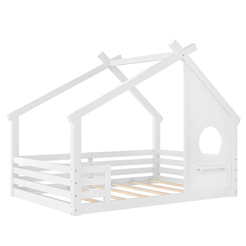 Montessori Kids House-shaped Floor Bed with Window and Shelf