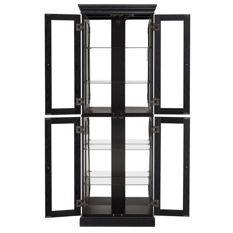 Lighted Glass Curio Display Cabinet with Wood Frame - Elegant Glass Storage for Wine, Toys & Collectibles