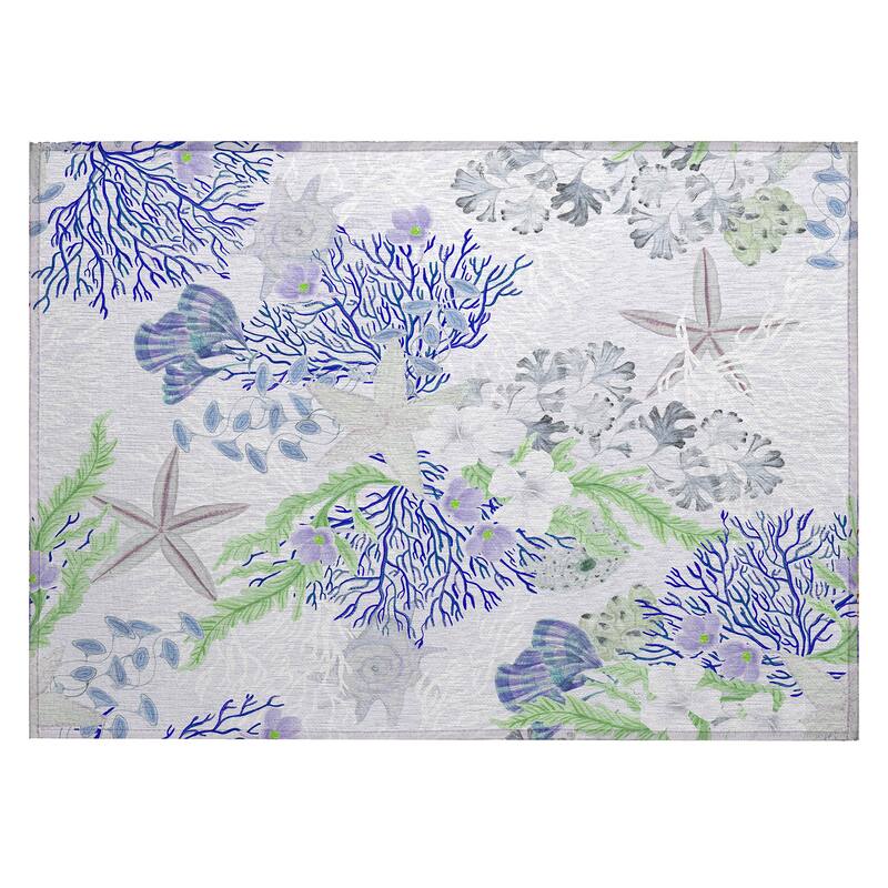 Indoor/ Outdoor Surfside Coral Reef Washable Rug New - Blue - 1'8" x 2'6"