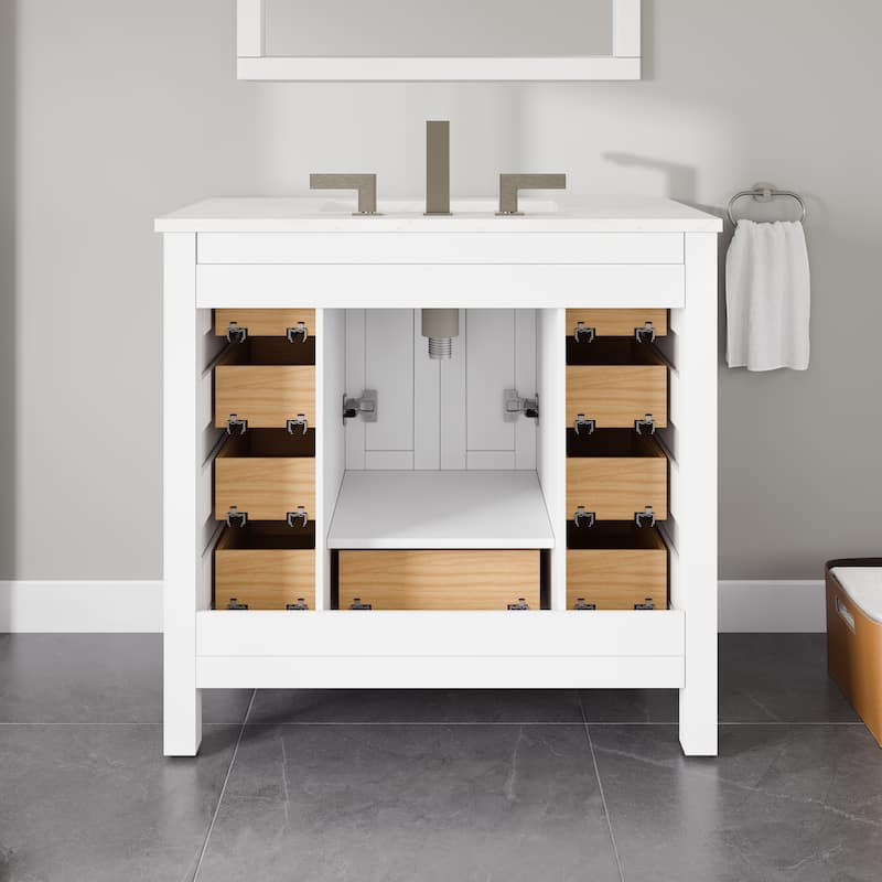 Eviva Hampton 36"W x 22"D Bath Vanity with White Carrara Quartz Top