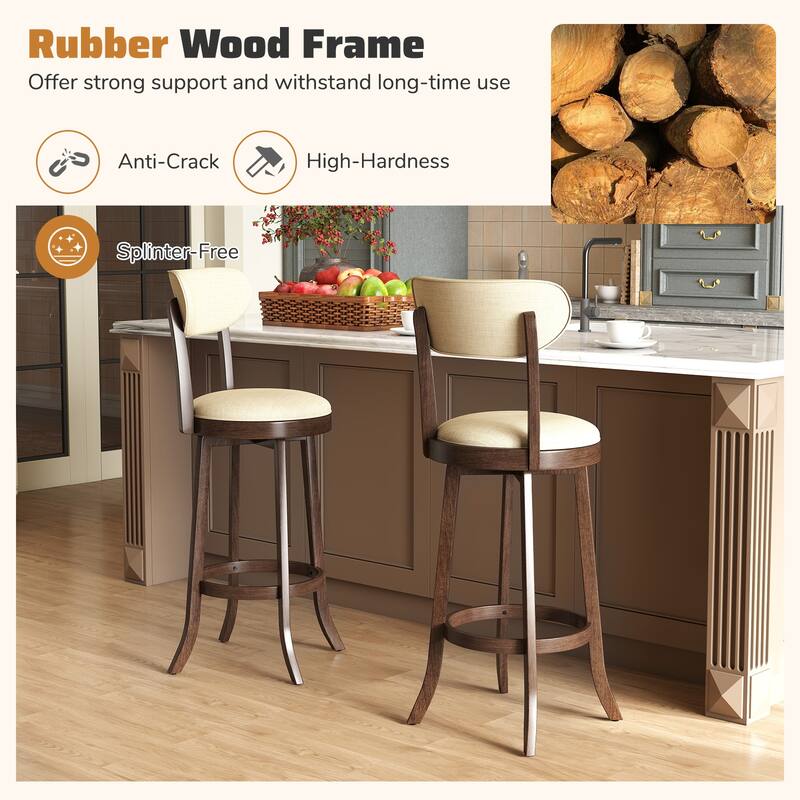 Gymax 30.5'' Bar Height Chairs Set of 2 Swivel High Barstool w/ Padded
