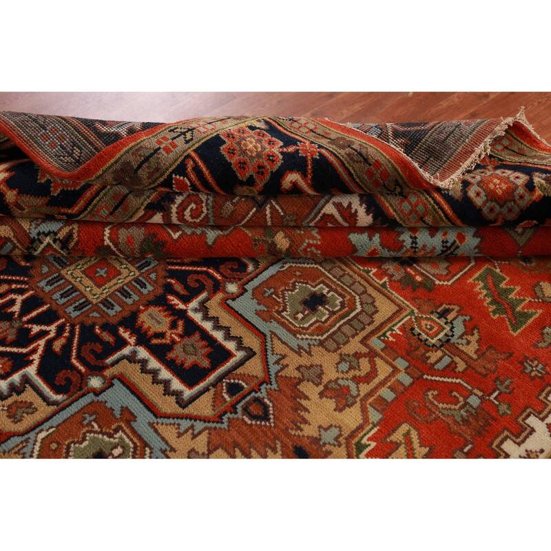 Geometric Heriz Serapi Indian Rug Hand-Knotted Oriental Wool Carpet - 8'11" x 11'11"