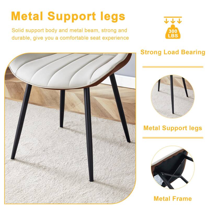 Vertical Striped Backrest Dining Chair with Metal Legs Upholstered Chair for Dining Room Dining Chair, Set of 4