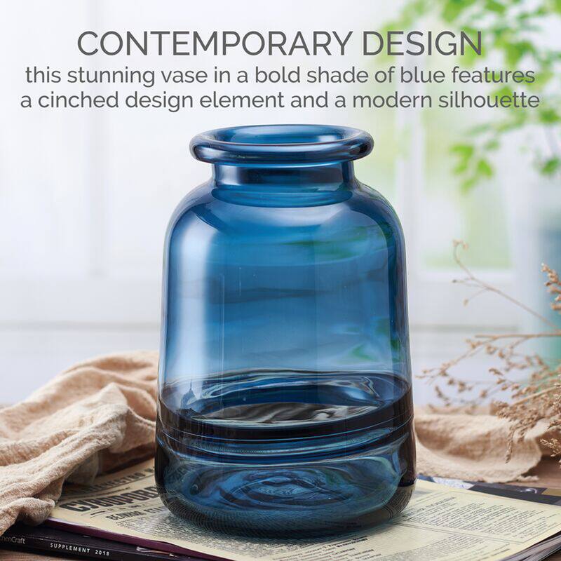 Elements Blue Cinched Glass Vase, 6X8 Inch