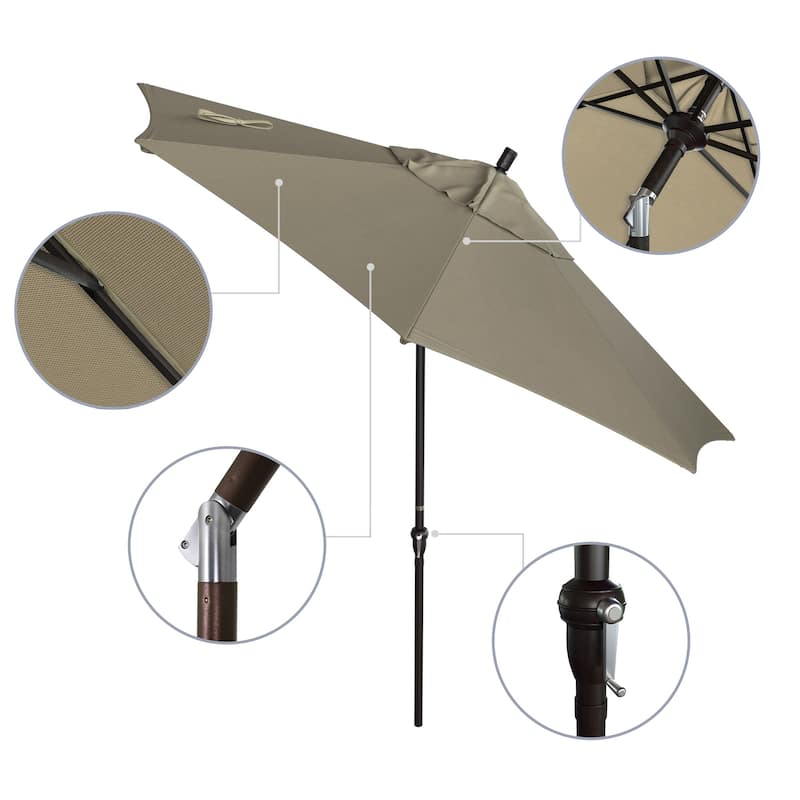 California Umbrella 9' Sunset Series Patio Umbrella Bronze Aluminum Frame and Ribs, Crank Lift Auto Tilt, Olefin Royal Blue